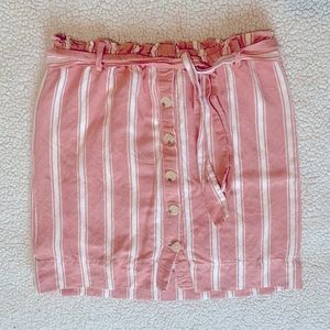 LOFT Pink & White Paper Bag Waist Skirt